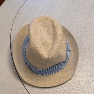 Stylish Tan Fedora with Blue Striped Band